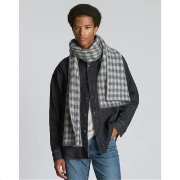 NWT Everlane Unisex The Alpaca Patterned Scarf Gray Buffalo Check One Size